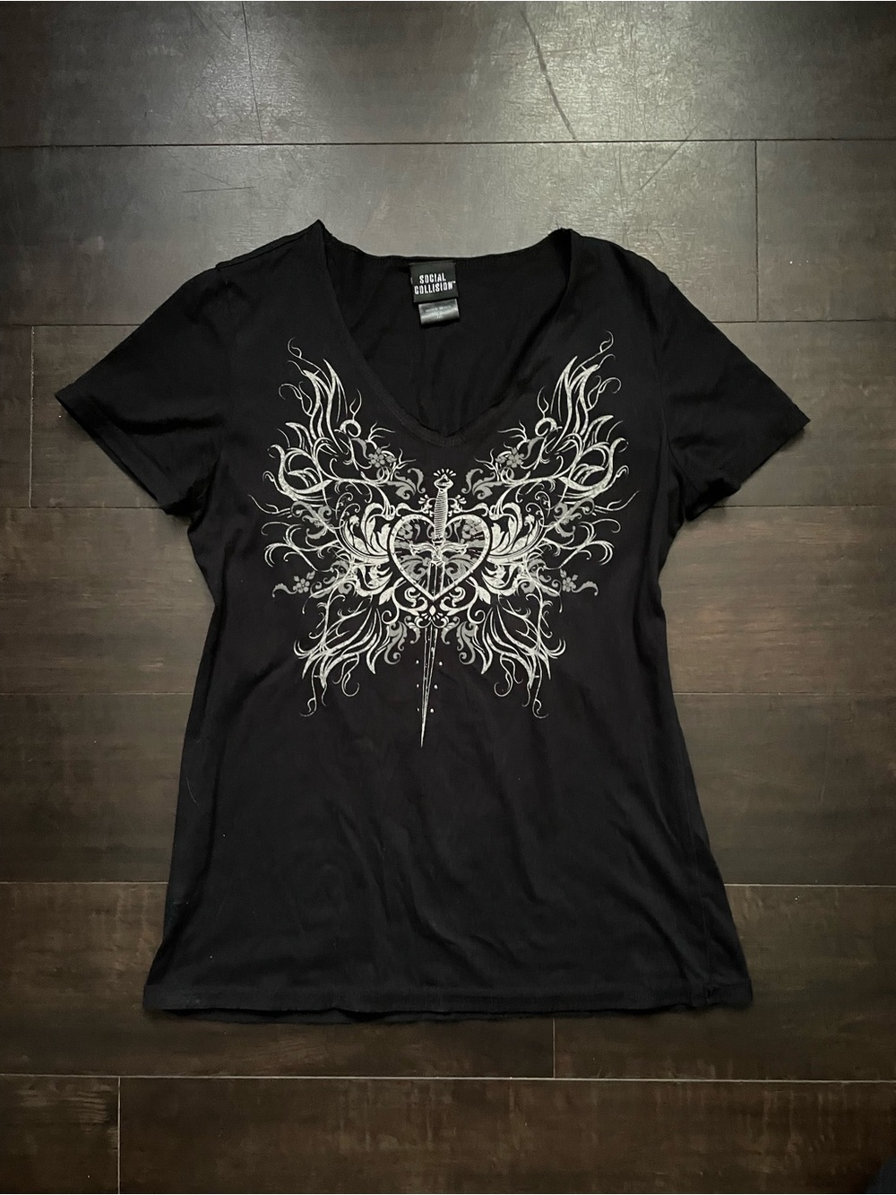 Social Collision Graphic Short Sleeve Tee Black & White Size Medium